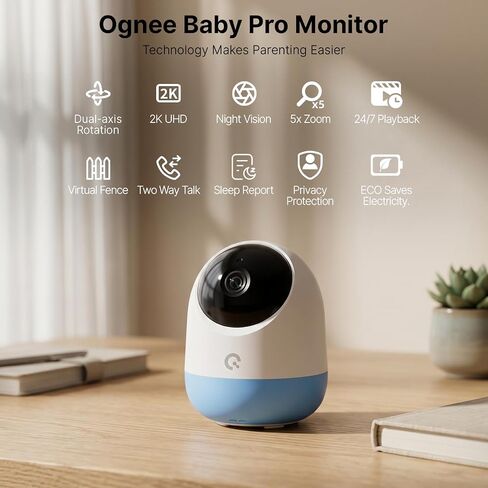 Ognee Baby Monitor with Camera and Audio, 24h Recording Playback, Baby Monitor with Crib Mount, 5" IPS 2K Display, SD Card, Remote Pan-Tilt-Zoom, 2-Way Talk, No WiFi, Night Vision, Safety Zone Alert in Kuwait