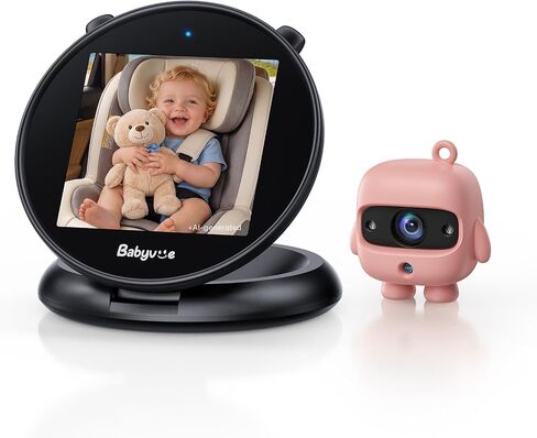 Babyvue Baby Car Camera, Round Fold-Down Monitor for Rear-Facing | 1080P HD, 3X Zoom, 700-Nit Auto Brightness, No-Glow Night Vision, 360° Base, No WiFi, USB Setup for Kid Infant（Black） in Kuwait