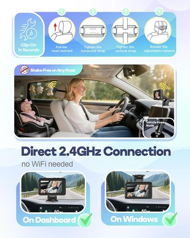 Wireless Baby Car Camera, Totsafe Car Baby Monitor No Wi-Fi Needed, Auto Night Vision IR-Cut Adjustable Lens, Long Battery for Rear-Facing Seat Long Trips, Newborn Travel Essentials in Saudi Arabia