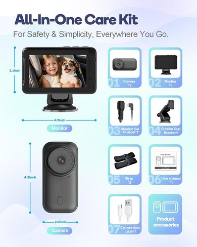 Wireless Baby Car Camera, Totsafe Car Baby Monitor No Wi-Fi Needed, Auto Night Vision IR-Cut Adjustable Lens, Long Battery for Rear-Facing Seat Long Trips, Newborn Travel Essentials in Saudi Arabia