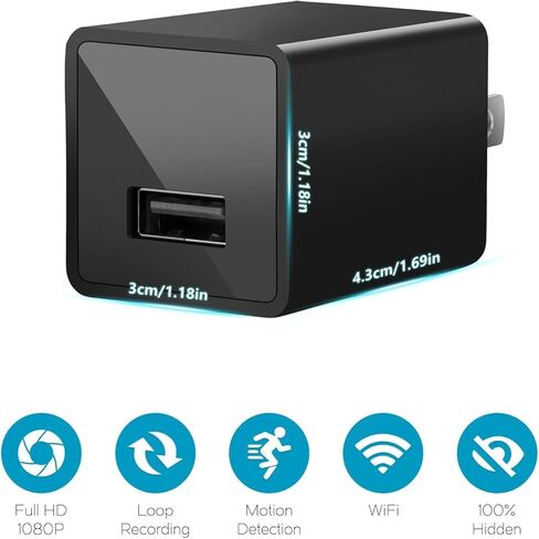 Wireless Spy Smart Small 1080P Indoor USB Charger Hidden WiFi Security Camera Baby Monitor Surveillance Camera Motion Detection with App Live Feed in Kuwait