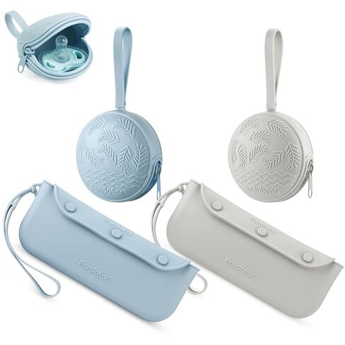PandaEar Silicone Pacifier Holder Case, Baby Pouch Holder Set, 4 Pack | BPA and phthalate free, food-grade material, dishwasher safe, fits stroller, diaper bag, and car seat, great baby shower gift in Kuwait