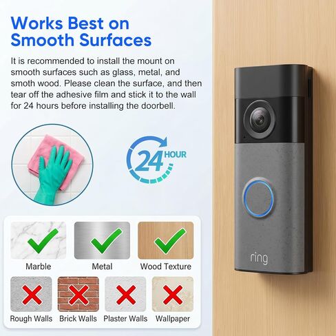 No Drill Mount for Ring Battery Doorbell/Plus/Pro (2nd Gen 2026 Release), Adhesive Mounting Bracket for Ring Camera Doorbell, Metal Doorbell Wall Holder for Apartments/Office/Rental, Easy to Install in Kuwait