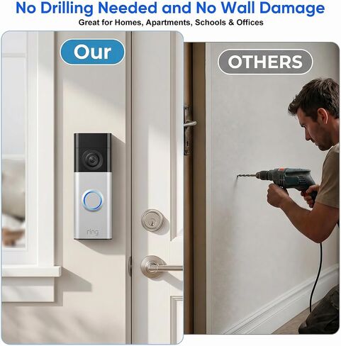 No Drill Mount for Ring Battery Doorbell/Plus/Pro (2nd Gen 2026 Release), Adhesive Mounting Bracket for Ring Camera Doorbell, Metal Doorbell Wall Holder for Apartments/Office/Rental, Easy to Install in Kuwait