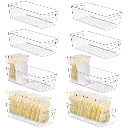 Vtopmart 4 Pack Breast Milk Storage Bags Container with Adjustable Dividers | BPA-free PET Plastic, With 2 Manual Snap-in Adjustable Dividers, FIFO System, Beyond Breast Milk, For Whole Kitchen in Kuwait