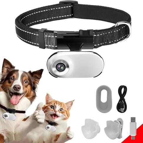 HD 1080P Cat Camera Collar with Video Record Wireless Mini Sport cam,Small Action Cameras,Body Camera for Pet Supplies Stuff Outdoor/Inoor Birthday Gift No WiFi（Black） in Kuwait