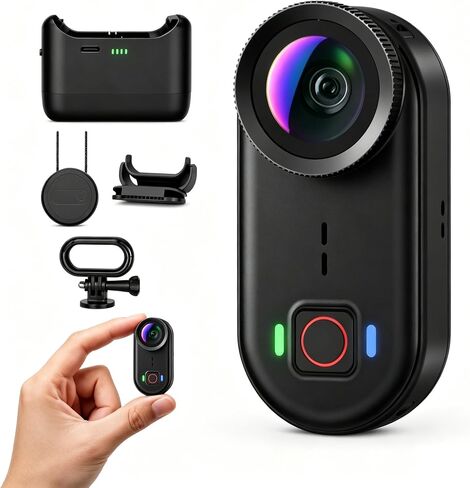 4K Waterproof Mini Action Camera, 64GB WiFi POV Video Wearable Body Camera | Magnetic pendant, clip mount, charging base, hands-free POV recording for motorcycle, hiking and sports in Kuwait