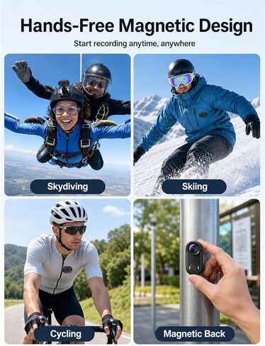 4K Waterproof Mini Action Camera, 64GB WiFi POV Video Wearable Body Camera | Magnetic pendant, clip mount, charging base, hands-free POV recording for motorcycle, hiking and sports in Kuwait