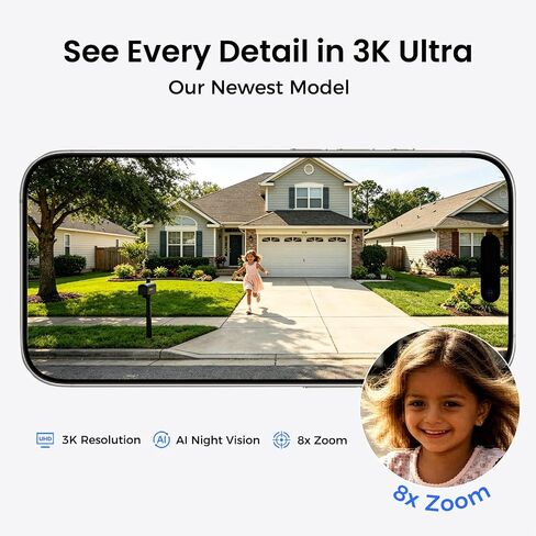 5MP 3K Window Security Camera for Home, No Subscription | Magnetic Mount, Full-Color Night Vision, 24/7 Recording, Free Cloud Storage, AI Person Detection, Dual-Band WiFi, Walnut Wood in Kuwait