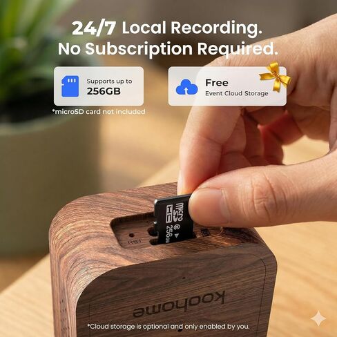 5MP 3K Window Security Camera for Home, No Subscription | Magnetic Mount, Full-Color Night Vision, 24/7 Recording, Free Cloud Storage, AI Person Detection, Dual-Band WiFi, Walnut Wood in Kuwait
