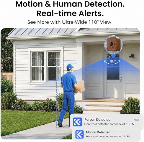 5MP 3K Window Security Camera for Home, No Subscription | Magnetic Mount, Full-Color Night Vision, 24/7 Recording, Free Cloud Storage, AI Person Detection, Dual-Band WiFi, Walnut Wood in Kuwait