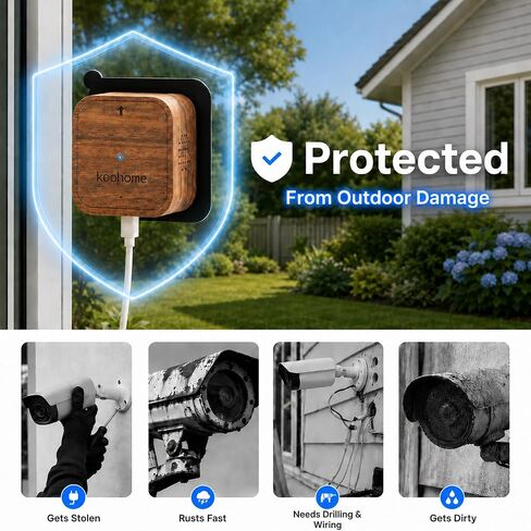 5MP 3K Window Security Camera for Home, No Subscription | Magnetic Mount, Full-Color Night Vision, 24/7 Recording, Free Cloud Storage, AI Person Detection, Dual-Band WiFi, Walnut Wood in Kuwait
