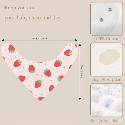 6-Pack Baby Drool Bibs for Girls, Strawberry Cotton Baby Bibs for Drooling Teething Feeding, Soft Absorbent Bandana Bibs with Adjustable Snaps for Newborn Infants in Kuwait