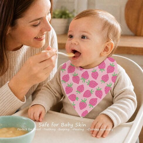 6-Pack Baby Drool Bibs for Girls, Strawberry Cotton Baby Bibs for Drooling Teething Feeding, Soft Absorbent Bandana Bibs with Adjustable Snaps for Newborn Infants in Kuwait