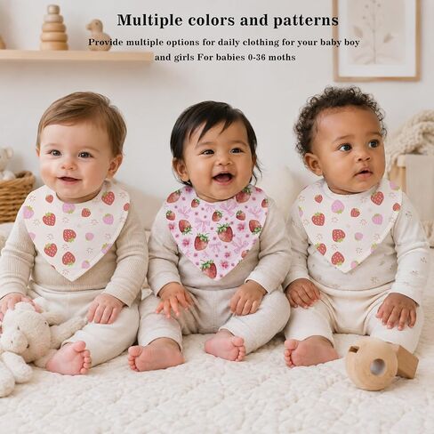 6-Pack Baby Drool Bibs for Girls, Strawberry Cotton Baby Bibs for Drooling Teething Feeding, Soft Absorbent Bandana Bibs with Adjustable Snaps for Newborn Infants in Kuwait
