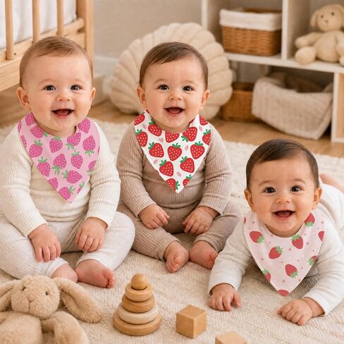 6-Pack Baby Drool Bibs for Girls, Strawberry Cotton Baby Bibs for Drooling Teething Feeding, Soft Absorbent Bandana Bibs with Adjustable Snaps for Newborn Infants in Kuwait