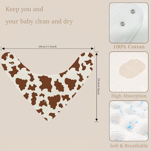 6-Pack Baby Drool Bibs for Baby Boys Girls, Western Cowboy Cotton Baby Bibs for Drooling Teething Feeding, Soft Absorbent Bandana Bibs with Adjustable Snaps for Newborn Infants in Kuwait