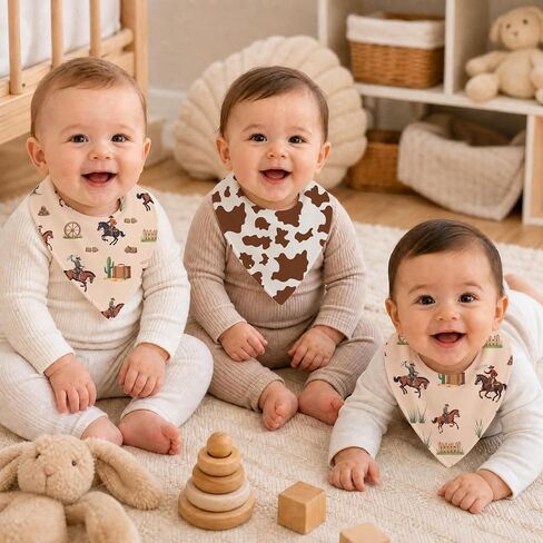 6-Pack Baby Drool Bibs for Baby Boys Girls, Western Cowboy Cotton Baby Bibs for Drooling Teething Feeding, Soft Absorbent Bandana Bibs with Adjustable Snaps for Newborn Infants in Kuwait