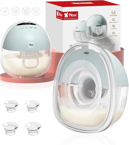 NCVI Wearable Breast Pump, Discreet & Wireless for Mom Working or Outsides | -300mmHg Suction,180min Battery Life with 4 Modes 9 Levels, 19-24mm Flange, Anti-Leakage ,Portable & quiet pump for low milk in Kuwait