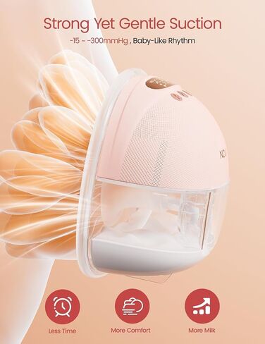 NCVI Wearable Breast Pump, Discreet & Wireless for Mom Working or Outsides | -300mmHg Suction,180min Battery Life with 4 Modes 9 Levels, 19-24mm Flange, Anti-Leakage ,Portable & quiet pump for low milk in Kuwait