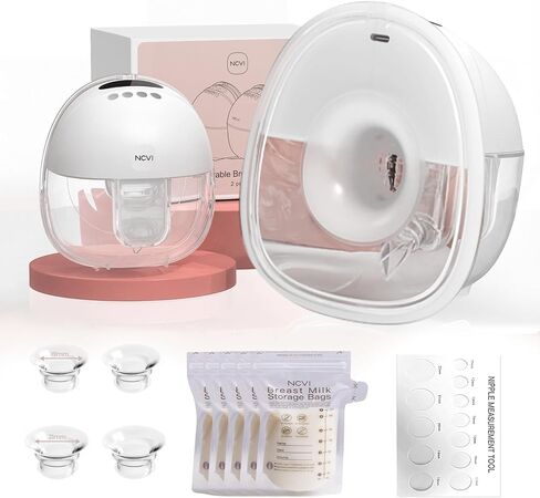 NCVI Wearable Breast Pump, Discreet & Wireless for Mom Working or Outsides | -300mmHg Suction,180min Battery Life with 4 Modes 9 Levels, 19-24mm Flange, Anti-Leakage ,Portable & quiet pump for low milk in Kuwait
