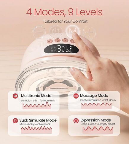 NCVI Wearable Breast Pump, Discreet & Wireless for Mom Working or Outsides | -300mmHg Suction,180min Battery Life with 4 Modes 9 Levels, 19-24mm Flange, Anti-Leakage ,Portable & quiet pump for low milk in Kuwait