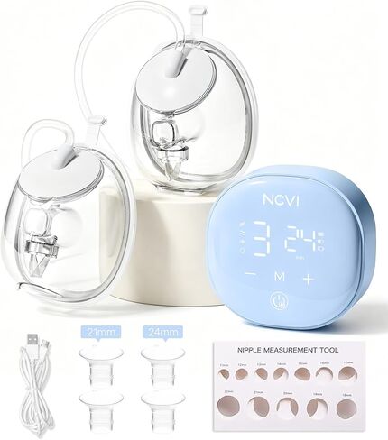 NCVI Wearable Breast Pump, Discreet & Wireless for Mom Working or Outsides | -300mmHg Suction,180min Battery Life with 4 Modes 9 Levels, 19-24mm Flange, Anti-Leakage ,Portable & quiet pump for low milk in Kuwait