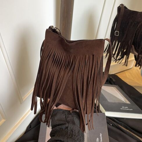 Boho Style Shoulder Bag Retro Handbag Fringe Design Messenger Bag Postman Handbag Vintage Style Suede Crossbody Handbag in Kuwait