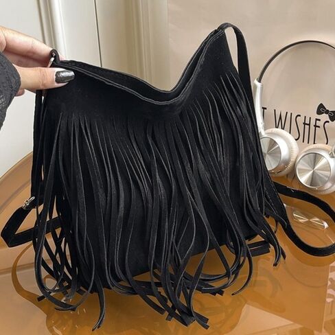Boho Style Shoulder Bag Retro Handbag Fringe Design Messenger Bag Postman Handbag Vintage Style Suede Crossbody Handbag in Kuwait