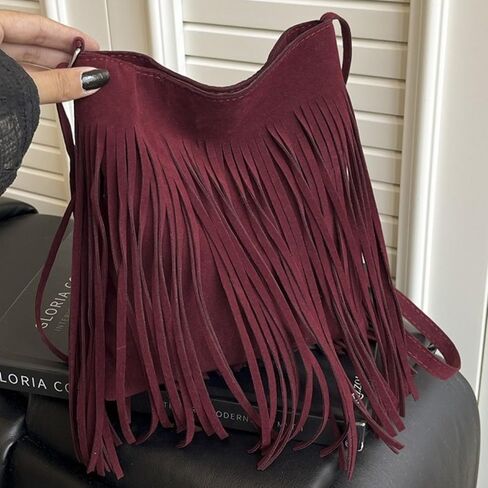 Boho Style Shoulder Bag Retro Handbag Fringe Design Messenger Bag Postman Handbag Vintage Style Suede Crossbody Handbag in Kuwait