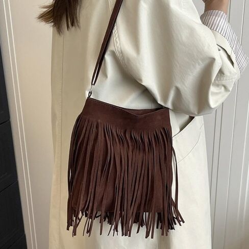 Boho Style Shoulder Bag Retro Handbag Fringe Design Messenger Bag Postman Handbag Vintage Style Suede Crossbody Handbag in Kuwait