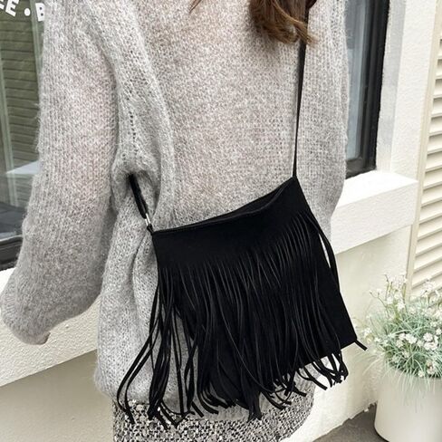 Boho Style Shoulder Bag Retro Handbag Fringe Design Messenger Bag Postman Handbag Vintage Style Suede Crossbody Handbag in Kuwait