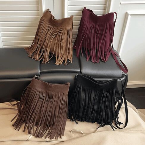 Boho Style Shoulder Bag Retro Handbag Fringe Design Messenger Bag Postman Handbag Vintage Style Suede Crossbody Handbag in Kuwait
