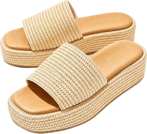 Raffia Sandals Women Platform Sandals Women, Slip on Sandals Woven Platform Beach Straw Sandals Women, 2026 Summer Vacation Shoes, Suitable for Leisure, Vacation and the Beach in Kuwait