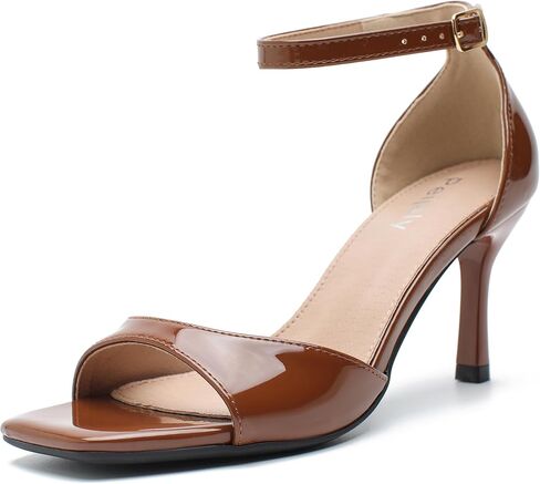 Women's Ankle Strap Mid Kitten Sandals, Square Open Toe, 3-Inch Heel, Summer Dress Shoes in Kuwait