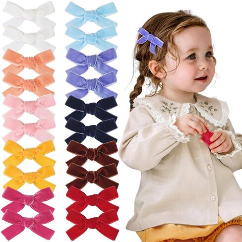 CÉLLOT 20 Pcs 3" Velvet Hair Bows with Fully Lined Clips for Girls in Pairs | Fuzzy Hair Clips | for Toddlers Infants in Kuwait