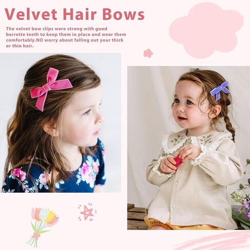 CÉLLOT 20 Pcs 3" Velvet Hair Bows with Fully Lined Clips for Girls in Pairs | Fuzzy Hair Clips | for Toddlers Infants in Kuwait