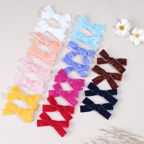 CÉLLOT 20 Pcs 3" Velvet Hair Bows with Fully Lined Clips for Girls in Pairs | Fuzzy Hair Clips | for Toddlers Infants in Kuwait