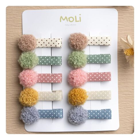 10 PCS 2-in Floral & Pom Pom Small Baby Hair Clips Set Fully Lined Non-Slip Alligator Clips for Toddler Girls Infants Newborns Fine Hair Handmade Flower & Polka Dot Bow Accessories Set (Flower) in Kuwait