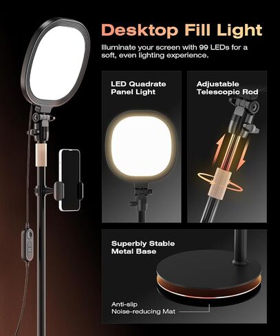 PQRQP Ring Light for Desk, Soft Lighting for Zoom & Video Calls, Selfie Light with Stand & Phone Holder, CRI 97+ Webcam Light for Recording, Streaming, Home Office in Kuwait