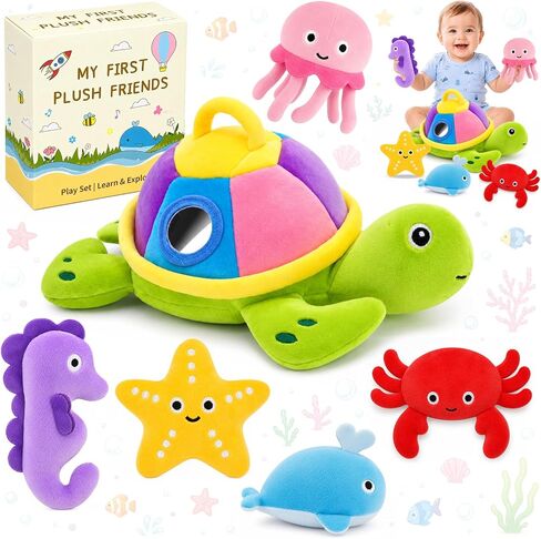 Baby Toys 0-6 6-12 Months, 5 Pcs Space Rocket Sensory Toys with Crinkle, Rattle & Squeaker, Montessori Learning Toy for 1 Year Old, Infant Newborn Baby Gifts for Boys Girls in Kuwait