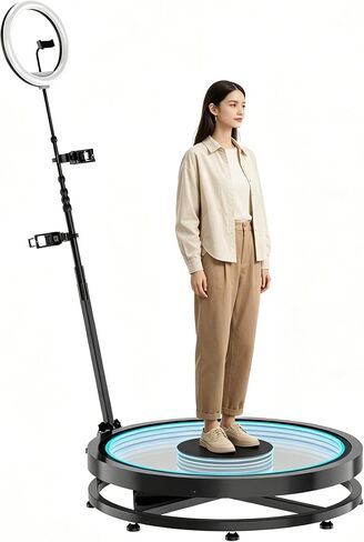 360 Photo Booth Machine Complete Set with Travel Case, 31.6 Inch Rotating Stage for 3-5 Persons, App Controlled RGB Light in Kuwait