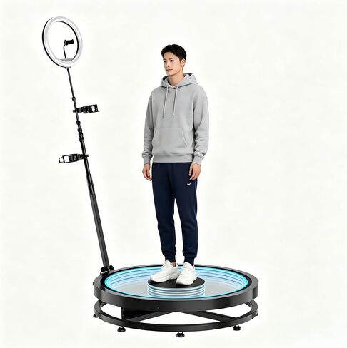 360° RGB Light Photo Booth – Includes Flight Case, 31.6" Platform for Groups, Remote Control Operation in Kuwait