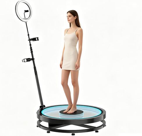 360 Photo Booth Machine with Protective Case, 31.6 Inch Platform for 3-5 Guests, Wireless Remote Photography and RGB Light Control in Kuwait