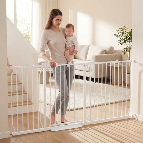 24-27 Inch Small Narrow Baby Gate for Doorways Stairs | Pressure Mounted Walk Through Gates, White Indoor Safety Child Gates for Kids or Pets, Auto Close Metal Tension Pet Dog Gates in Saudi Arabia