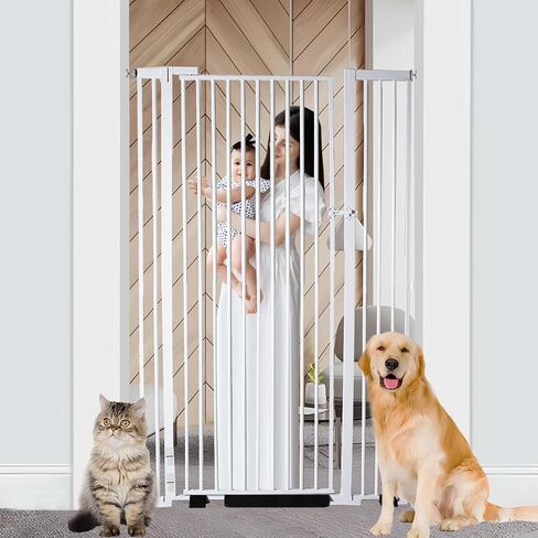 55.1 Inch Extra Tall Pet Gate, 29.92"- 43" Adjustable Dog Gates | Pressure Mounted, Walk Through, Cat Gate, No Drilling, Narrow Slat, Heavy-duty Steel, For Doorways, Stairs, Hallway, Kitchen in Kuwait