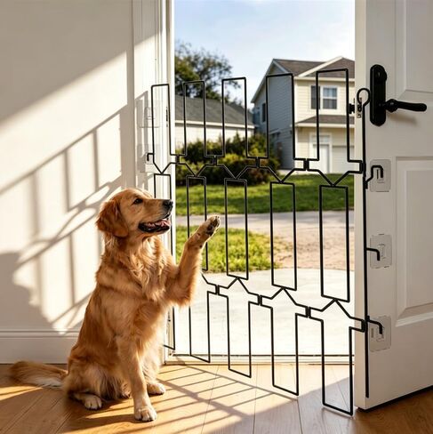 Metal Telescopic Gate for Pet, Extra Tall 31'' Height, Adjustable Width 25-40 Inches, Retractable Pet Barrier, Black Steel Safety Barrier for Doorways, Hallways, Stairs (25inch) in Kuwait