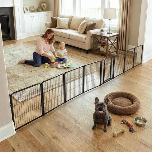 FXW Dog Gate Extra Wide Designed for Indoor Use, Adjustable Width Up to 83-inch Wide (40" H 3 Wire Panels for Medium and Large Dogs), Black in Saudi Arabia