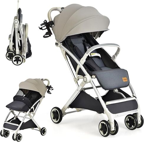 INFANS Lightweight Baby Stroller, Compact with One-Hand Fold, Travel Stroller for Airplane with Cup Holder, 5-Point Harness, Foot Cover, Canopy, Infant for 0-36 Month (Grey) in Kuwait