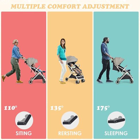 INFANS Lightweight Baby Stroller, Compact with One-Hand Fold, Travel Stroller for Airplane with Cup Holder, 5-Point Harness, Foot Cover, Canopy, Infant for 0-36 Month (Grey) in Kuwait